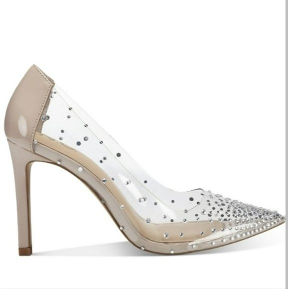 INC International Concepts Katey Clear Vinyl Pumps Silver Bling -6.5 - Picture 2 of 8
